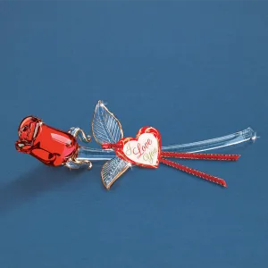 22Kt Gold Trimmed Long Stem Red Rose Bud Glass Figurine Decorative Mirror,Home Decor Mirror
