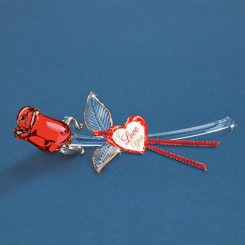 22Kt Gold Trimmed Long Stem Red Rose Bud Glass Figurine Decorative Mirror,Home Decor Mirror