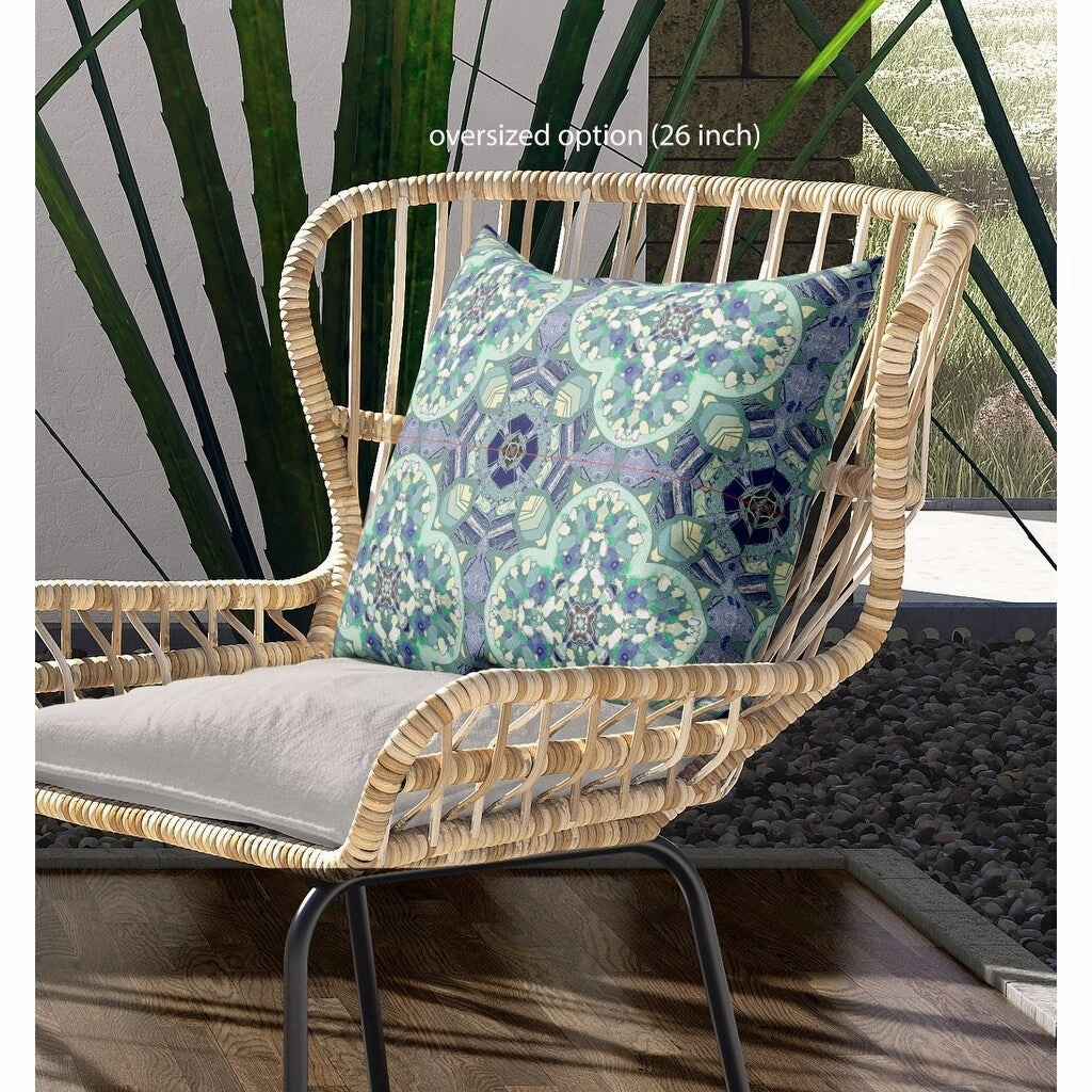 26" Aqua Blue Cloverleaf Indoor Outdoor Zippered Throw Pillow
