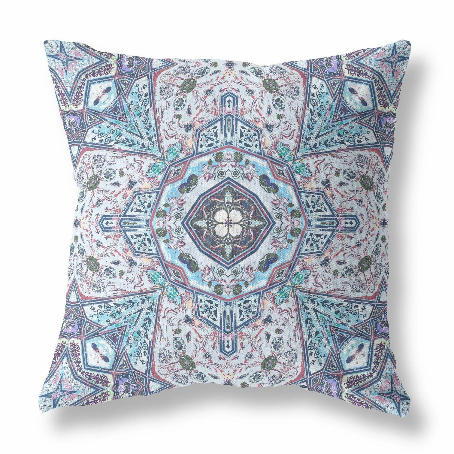 26" Blue Gray Floral Boho Indoor Outdoor Throw Pillow - Grey pillows,bed pillow,sleeping cushion