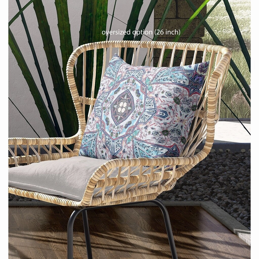 28" Blue Gray Floral Boho Indoor Outdoor Throw Pillow - Grey