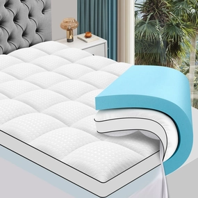 2 inch Gel Memory Foam and 2 inch Cooling Pillow Top Mattress Pad Cover - WHITE mattress pads,mattress topper,bed protection