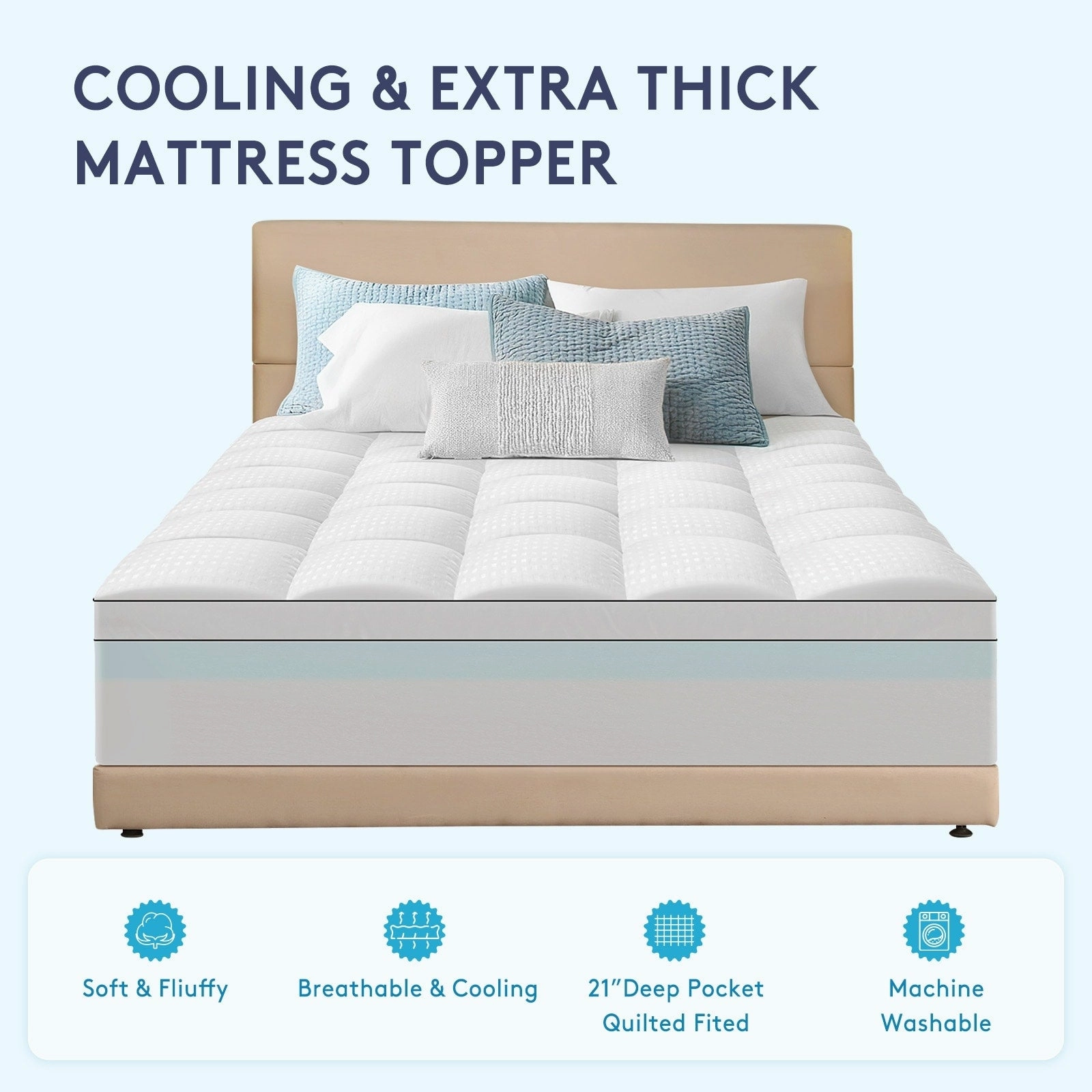 2 inch Gel Memory Foam and 2 inch Cooling Pillow Top Mattress Pad Cover - WHITE