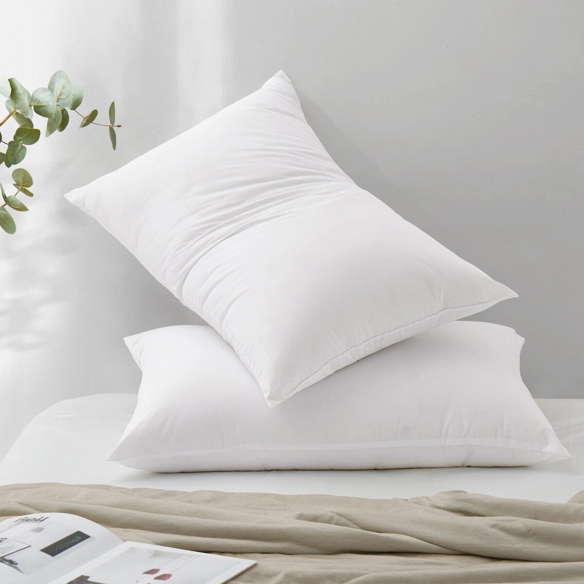 2 Pack Fluffy Down Alternative Bed Pillows for Back,Stomach, Side Sleeper - White pillows,bed pillow,sleeping cushion