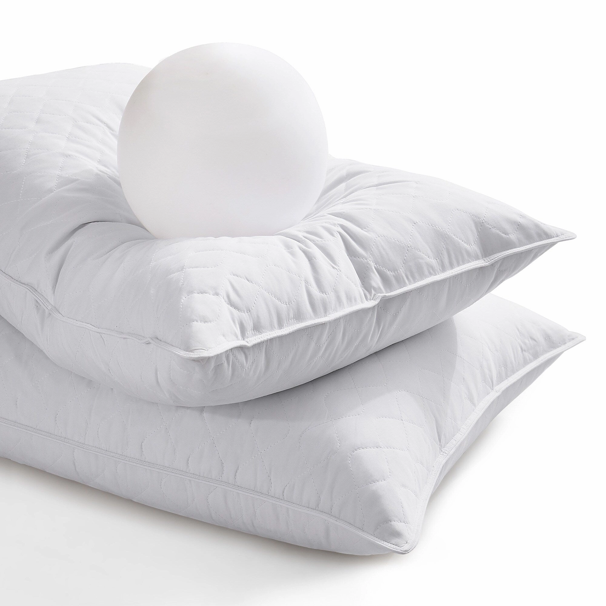 2 Pack Medium-Soft Goose Feather Pillows White Quilted Cover
