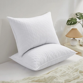 2 Pack Medium-Soft Goose Feather Pillows White Quilted Cover pillows,bed pillow,sleeping cushion