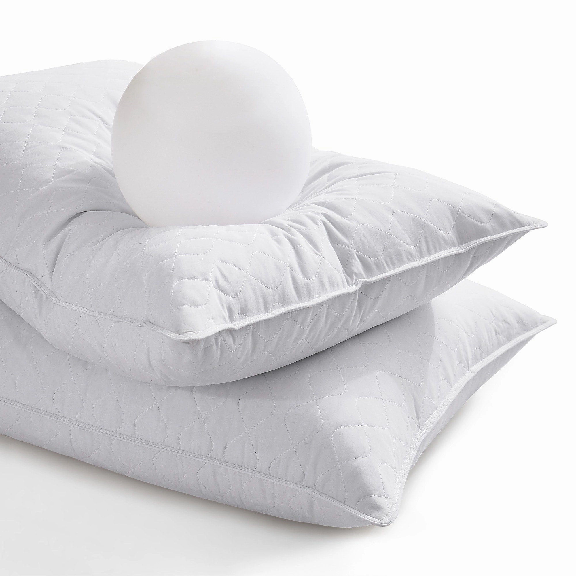 2 Pack Medium-Soft Goose Feather Pillows White Quilted Cover