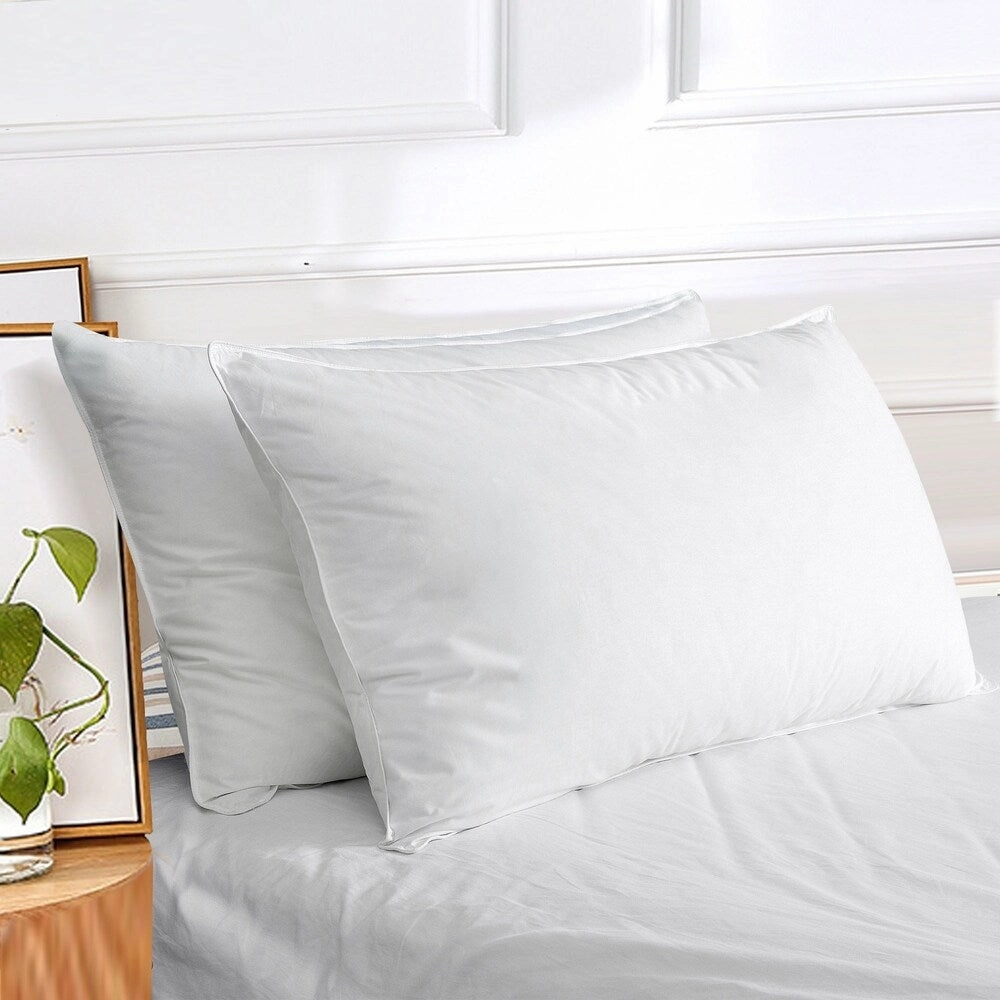 2 Pack Soft Premium White Down Bed Pillows for Stomach Sleepers