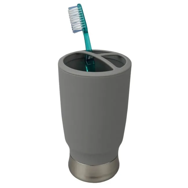 3 Section Rubberized Plastic Tooth Brush Holder, Grey