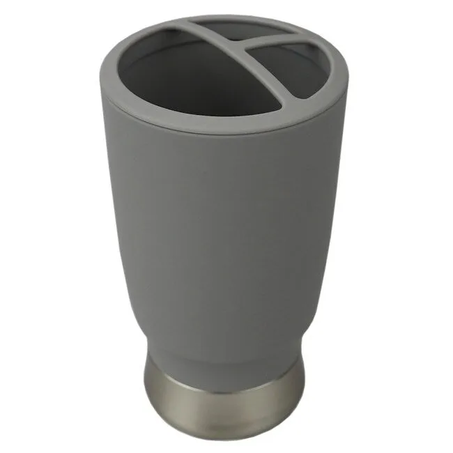 3 Section Rubberized Plastic Tooth Brush Holder, Grey Toothbrush Holder,Bathroom Organizer