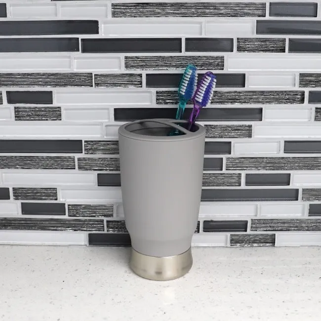 3 Section Rubberized Plastic Tooth Brush Holder, Grey