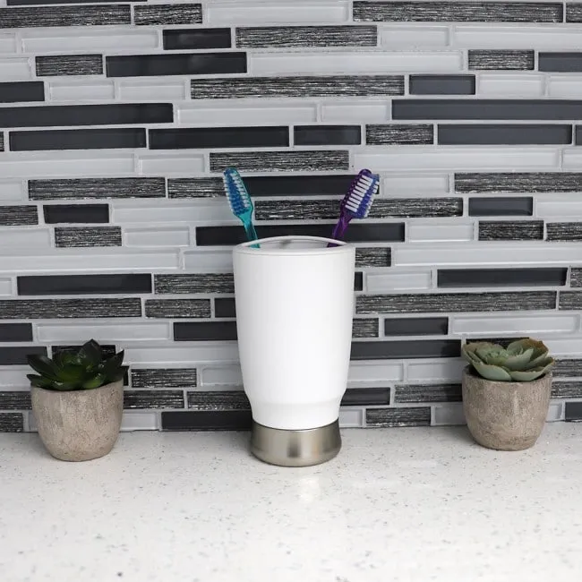 3 Section Rubberized Plastic Tooth Brush Holder, White