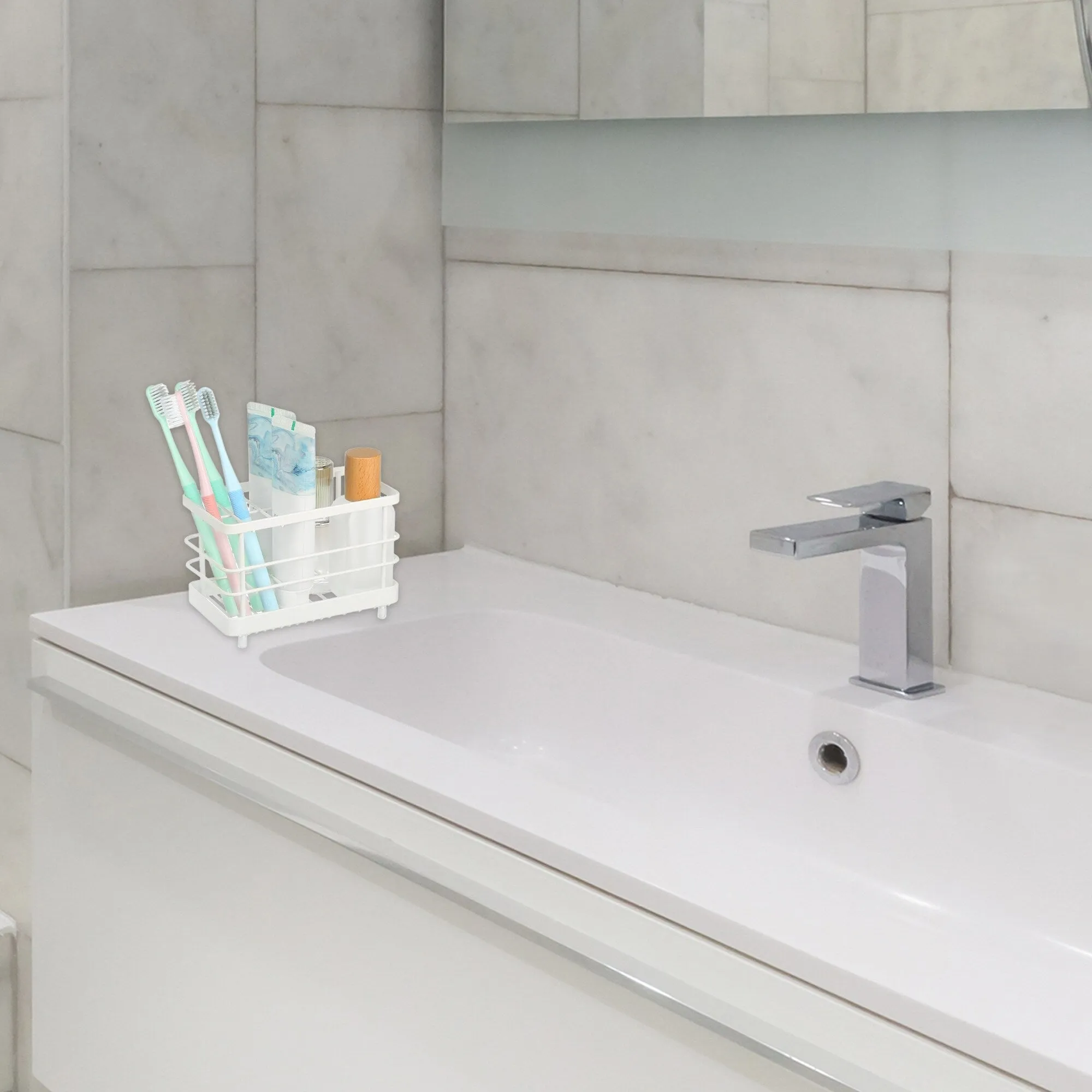 304 Stainless Steel Toothbrush Holder, Toothpaste Holder Stand, Bathroom Kitchen Accessories Organizer - White