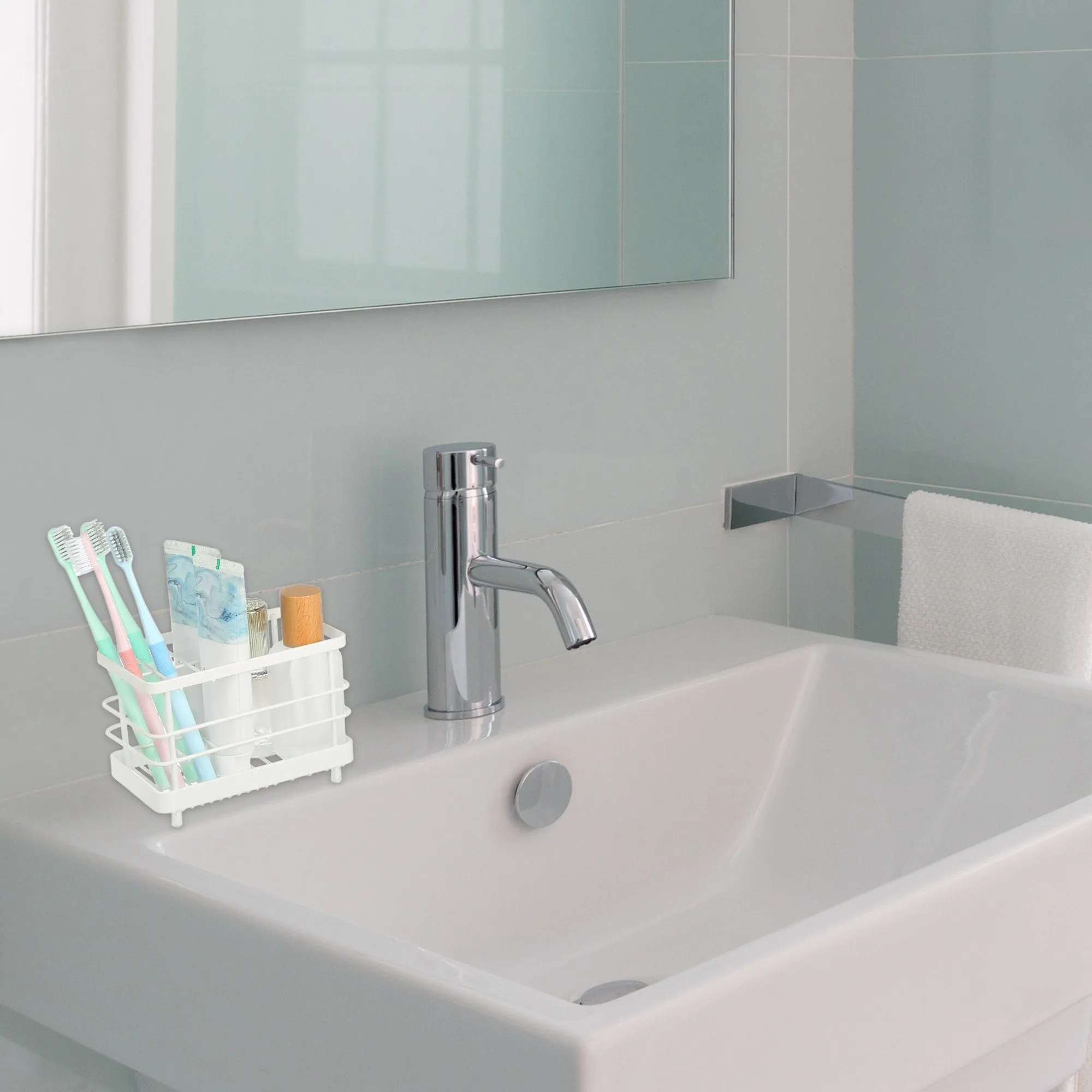 304 Stainless Steel Toothbrush Holder, Toothpaste Holder Stand, Bathroom Kitchen Accessories Organizer - White