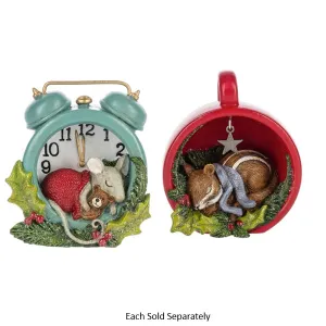 3.1" Forest Critter with Holly Leaves Figurine Decorative Mirror,Home Decor Mirror