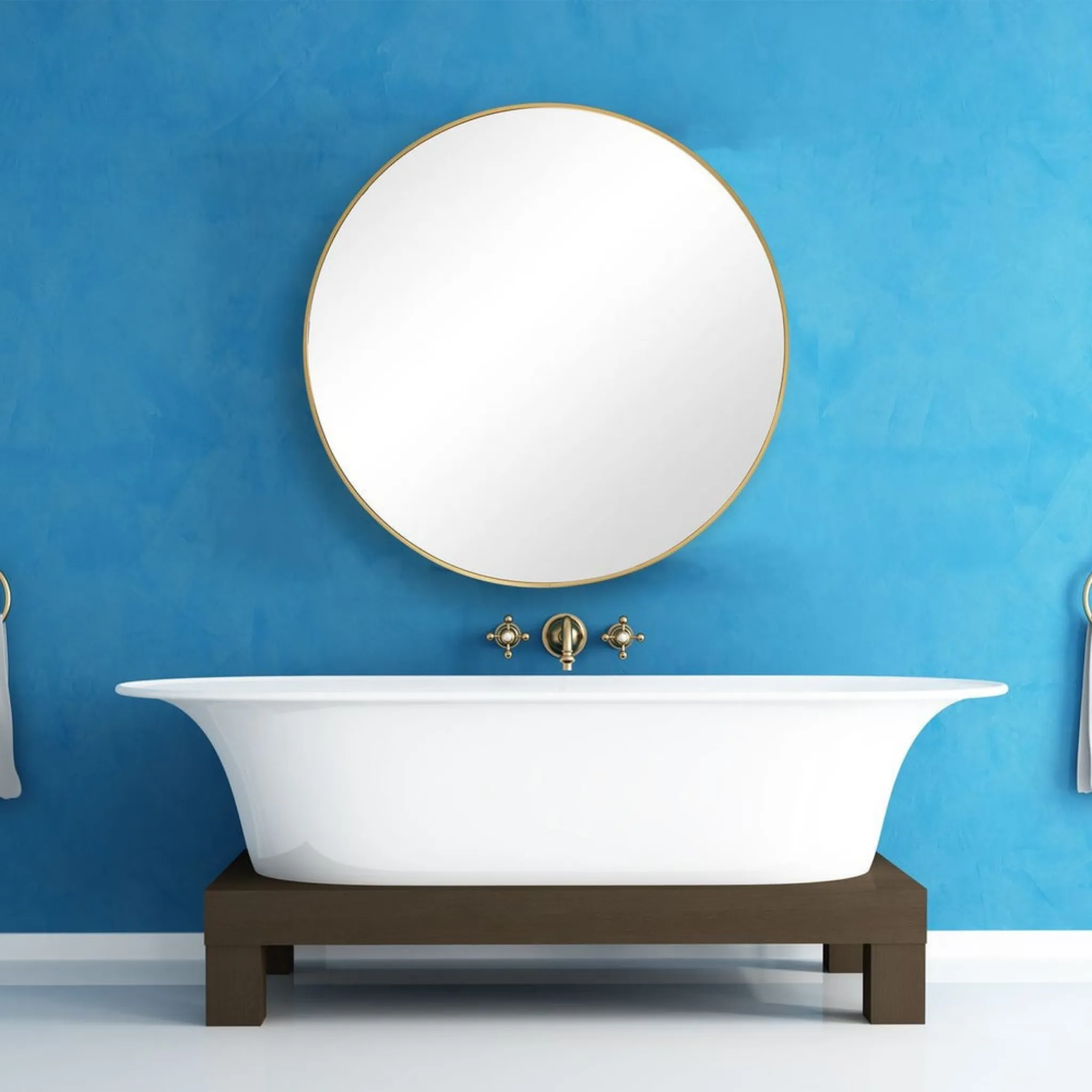 34" Round Mirror, Brushed Gold