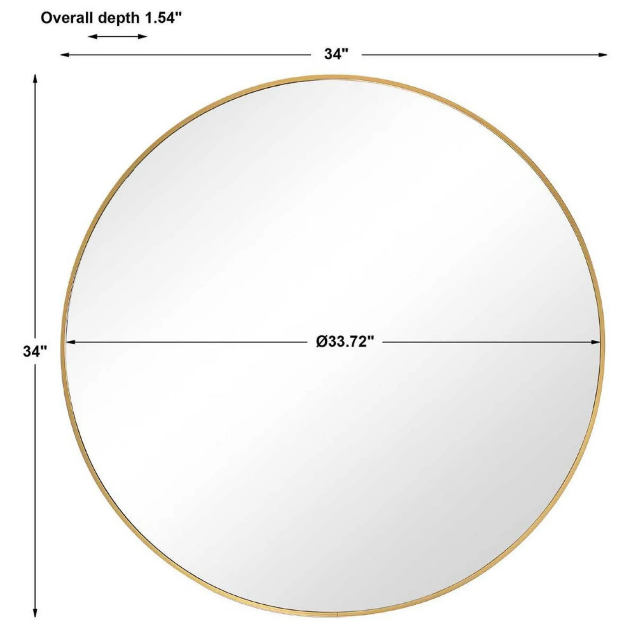34" Round Mirror, Brushed Gold