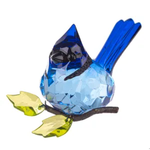 3.5" Blue Jay Bird Sitting on Leafy Branch Acrylic Figurine Decorative Mirror,Home Decor Mirror