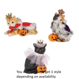 3.5" Royal Cat in Halloween Costume with Jack O Lantern Pumpkin Figurine Decorative Mirror,Home Decor Mirror