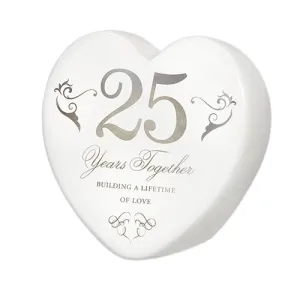 3.75" 25 Years Together Building a Lifetime of Love Anniversary Heart Ceramic Figurine Decorative Mirror,Home Decor Mirror