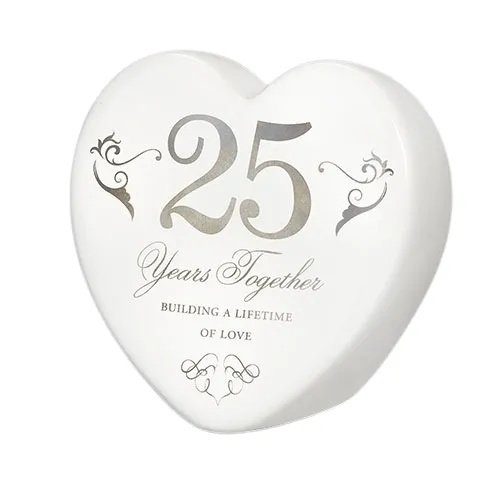 3.75" 25 Years Together Building a Lifetime of Love Anniversary Heart Ceramic Figurine Decorative Mirror,Home Decor Mirror