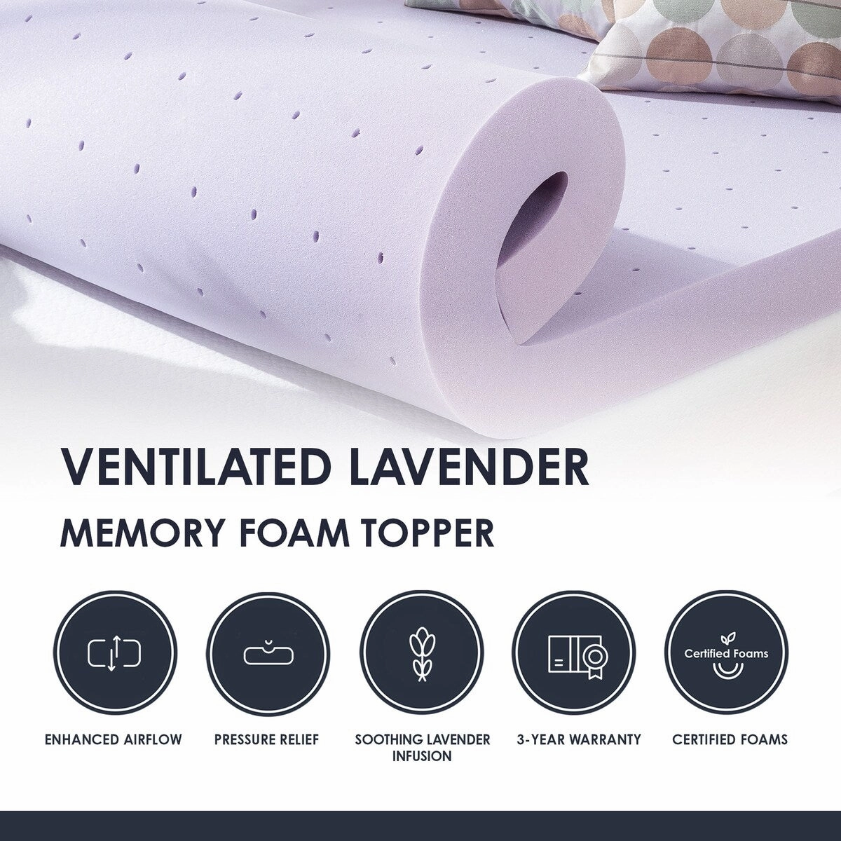 3 Inch Ventilated Memory Foam Mattress Topper with Lavender Infusion