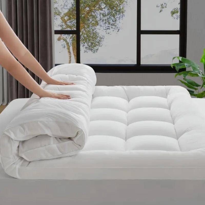 400gsm Filled Cotton Mattress Topper Cooling Breathable White