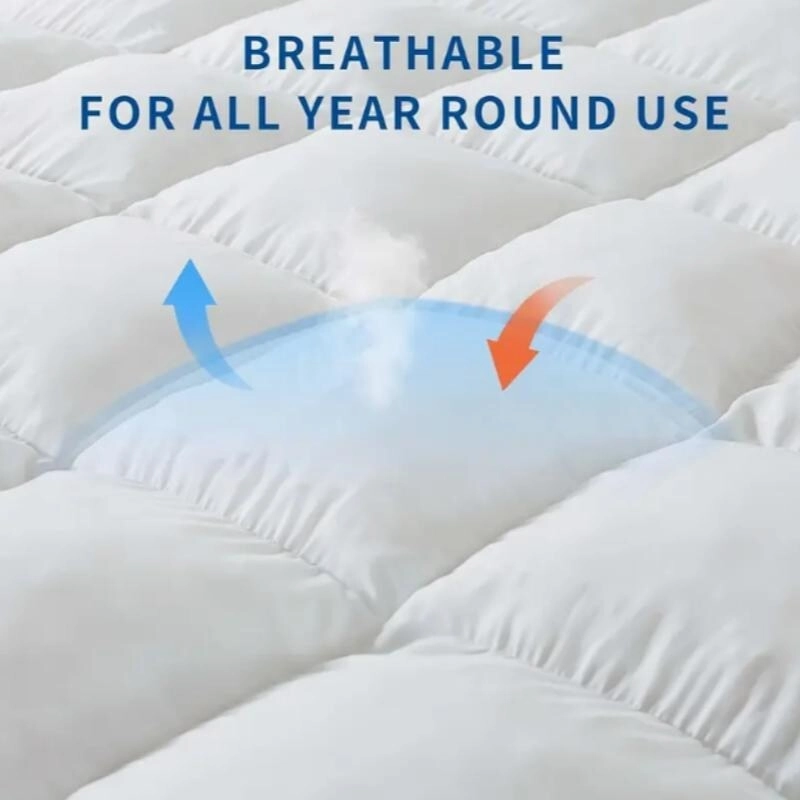 400gsm Filled Cotton Mattress Topper Cooling Breathable White