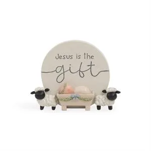 4.5" Jesus is the Gift Plaque with Lamb Figurine Decorative Mirror,Home Decor Mirror