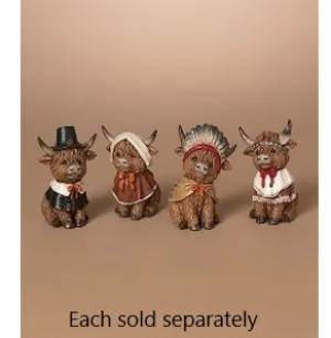4.5" Thanksgiving Pilgrim or American Indian Highland Cow Figurine Decorative Mirror,Home Decor Mirror