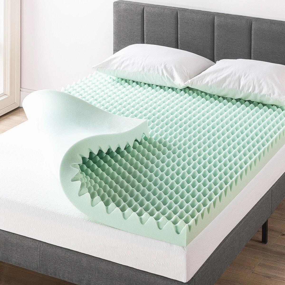 4 Inch Egg Crate Memory Foam Mattress Topper with Calming Aloe Infusion mattress pads,mattress topper,bed protection