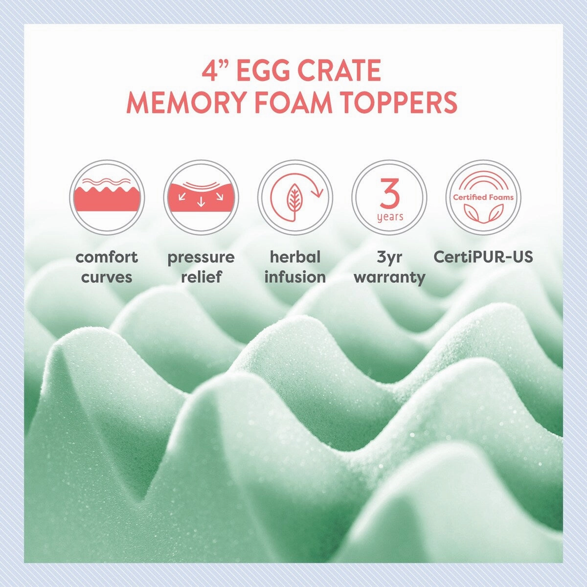 4 Inch Egg Crate Memory Foam Mattress Topper with Calming Aloe Infusion
