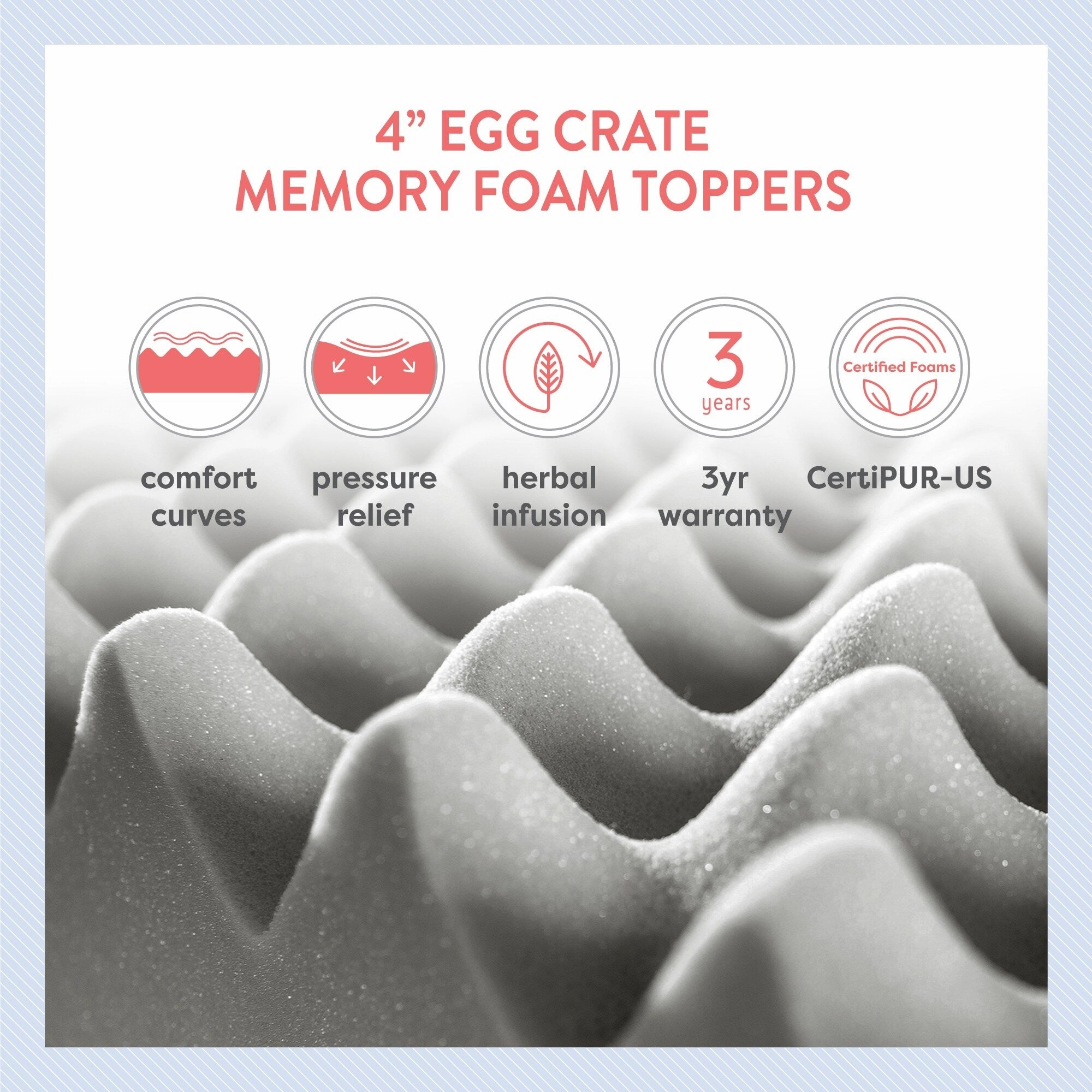 4 Inch Egg Crate Memory Foam Topper with Bamboo Charcoal Infusion