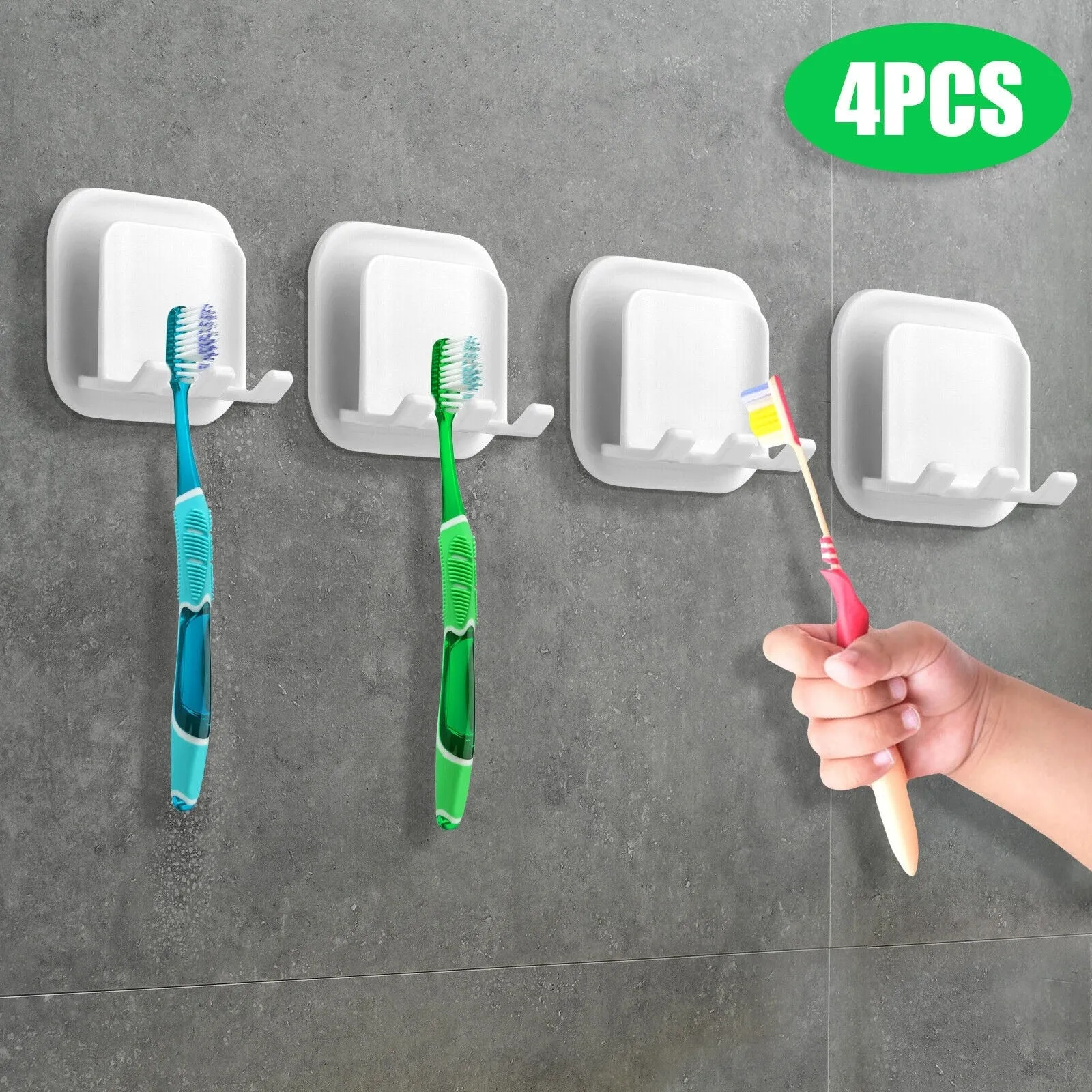 4Pcs Self-Adhesive Toothbrush Holder Set for Wall Mount - white