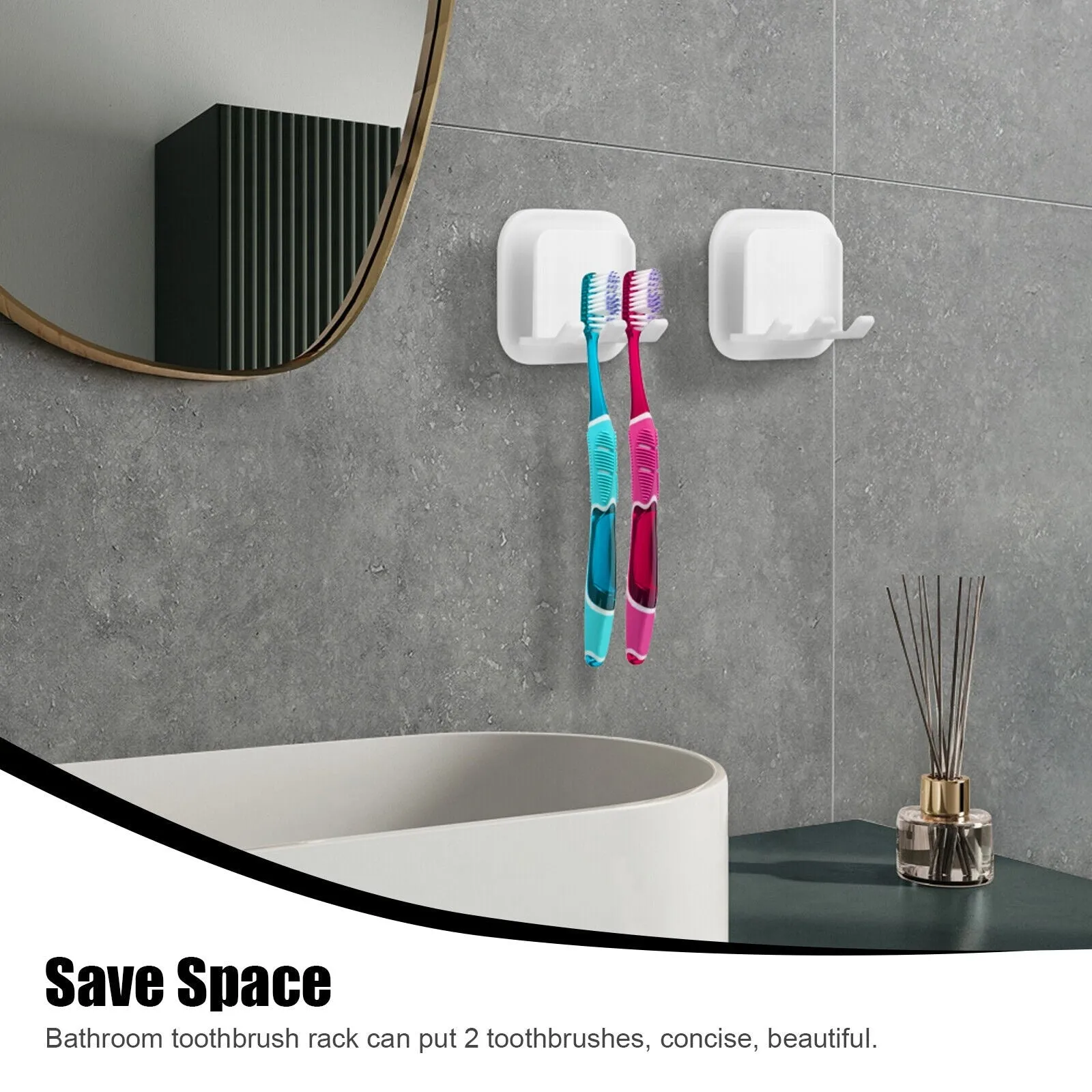 4Pcs Self-Adhesive Toothbrush Holder Set for Wall Mount - white