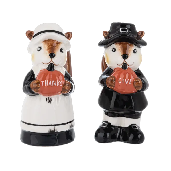 4" Squirrel Pilgrims Salt & Pepper Shaker Set Decorative Mirror,Home Decor Mirror