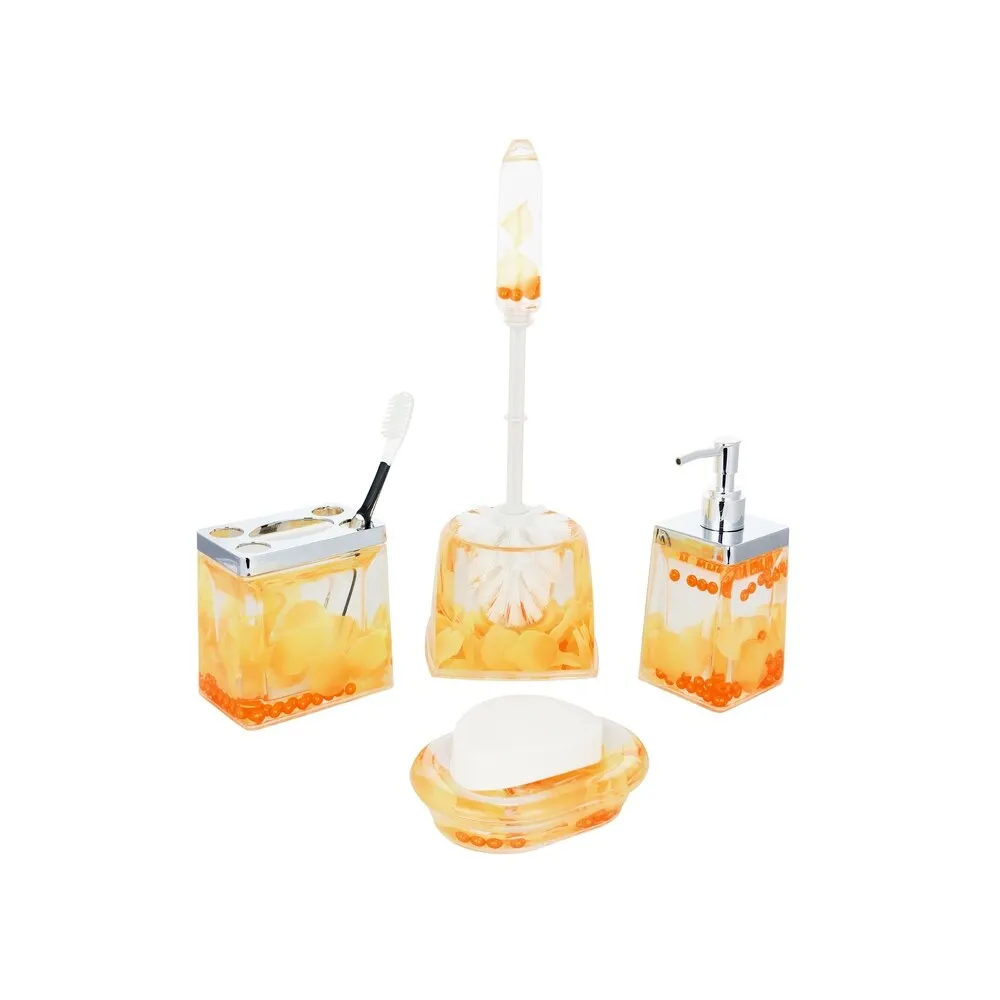 5-Piece Bathroom Set, Yellow Petals And Orange Pearls, Includes Toothbrush Holder Toothbrush Holder,Bathroom Organizer