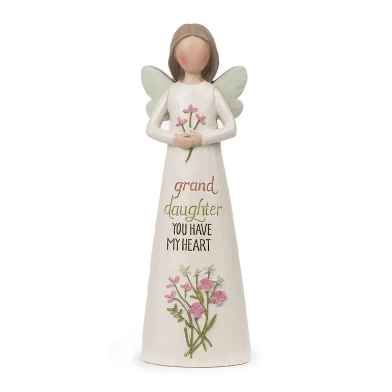 5.25" Granddaughter You Have My Heart Angel with Flowers Figurine Decorative Mirror,Home Decor Mirror