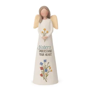 5.25" Sisters Understand Your Heart Angel with Flowers Figurine Decorative Mirror,Home Decor Mirror