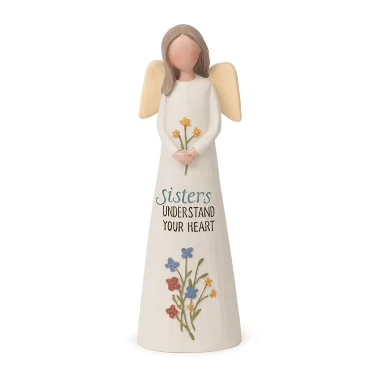 5.25" Sisters Understand Your Heart Angel with Flowers Figurine Decorative Mirror,Home Decor Mirror