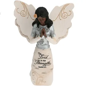 5.5" Ebony Angel Kneeling and Praying the Lord is My Strength Figurine Decorative Mirror,Home Decor Mirror