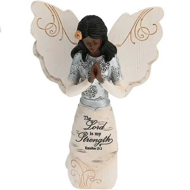5.5" Ebony Angel Kneeling and Praying the Lord is My Strength Figurine Decorative Mirror,Home Decor Mirror