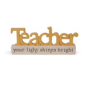 5.75" Teacher Your Light Shines Bright Word Block Figurine Decorative Mirror,Home Decor Mirror