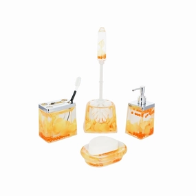 5-Piece Bathroom Set, Yellow Petals And Orange Pearls, Includes Toothbrush Holder Toothbrush Holder,Bathroom Organizer