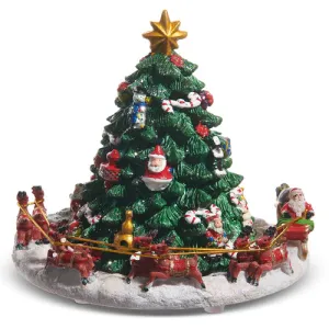 6.25" Animated Musical Santa Sleigh and Reindeers Go Around The Tree Plays O' Christmas Tree Decorative Mirror,Home Decor Mirror