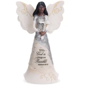 6.5" Ebony Angel Holding Cross with God All Things Are Possible Figurine Decorative Mirror,Home Decor Mirror