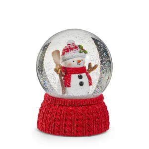 6.5" Knitted Red Scarf and Base Snowman with Broom Musical Wind-Up Water Globe Plays Jingle Bells Decorative Mirror,Home Decor Mirror