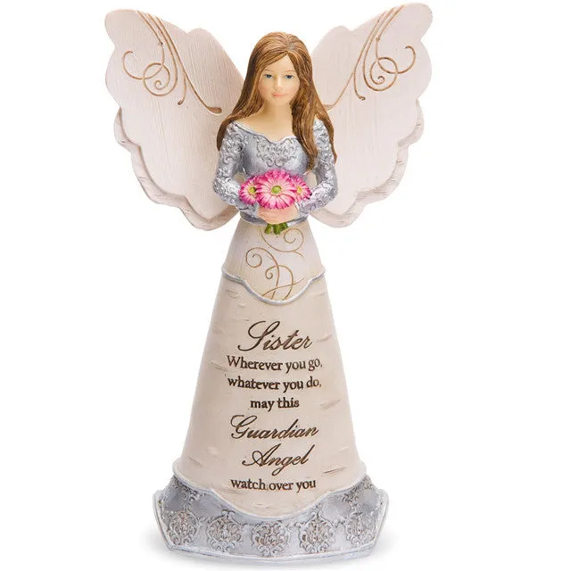 6" Sister Guardian Angel Watch Over You Figurine Decorative Mirror,Home Decor Mirror