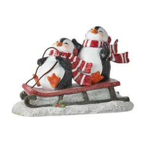7.25" Sledding Penguins Figurine Decorative Mirror,Home Decor Mirror