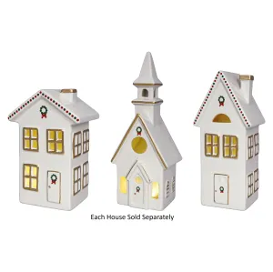 7" Ivory and Gold Village House with LED Lights with Holiday Wreath Decorative Mirror,Home Decor Mirror